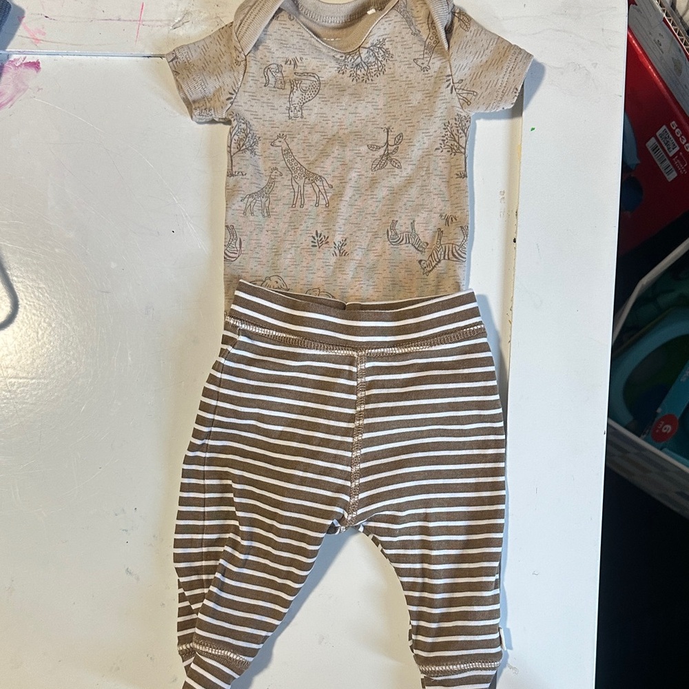 Safari Print Kids Bodysuit and Striped Pants Set